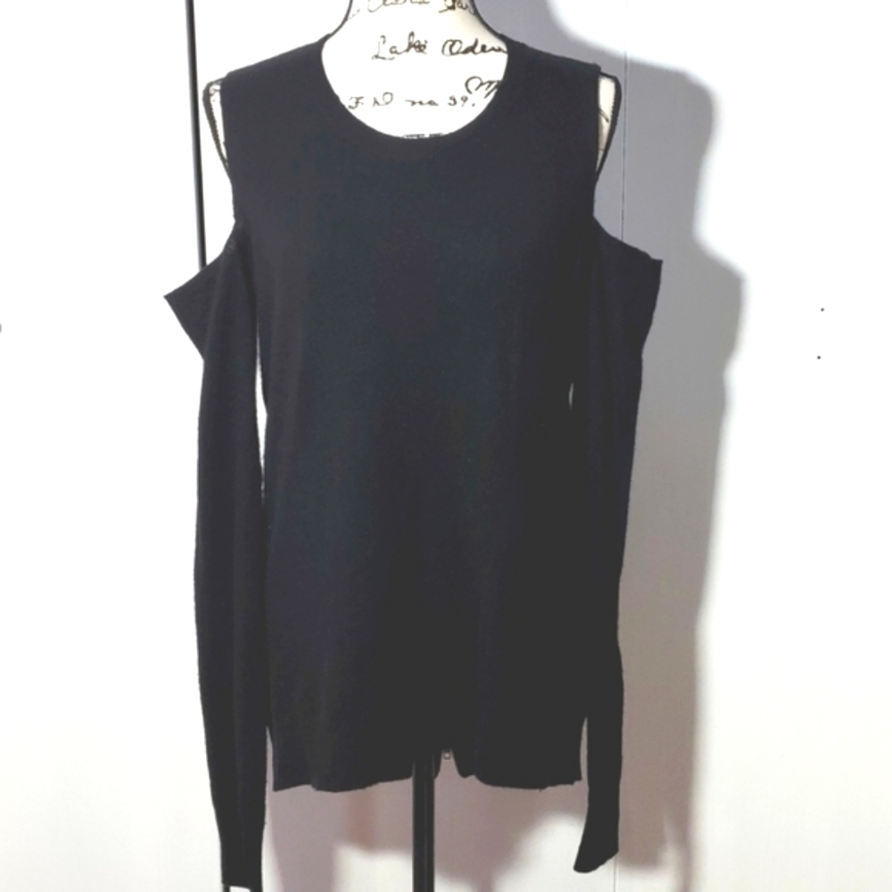 Pam & Gela|Women's Cashmere Wool Cut Out Edgy Back Zip Top Neutral Soft Sz.M